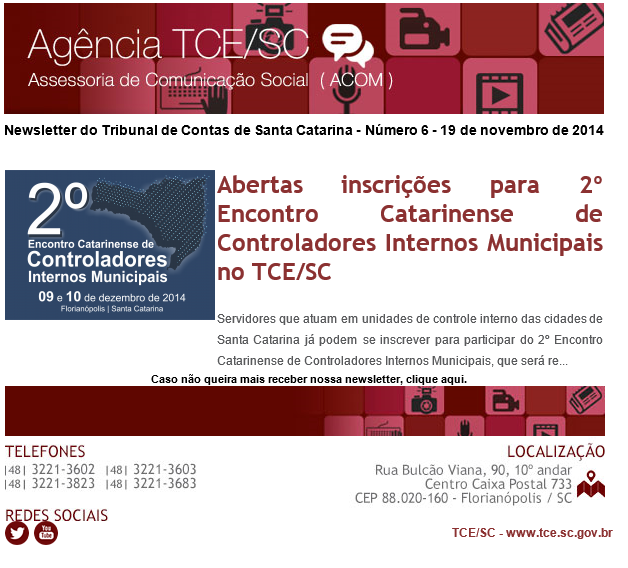TCE/SC amplia canais de comunicação com públicos-alvo ao lançar newsletter