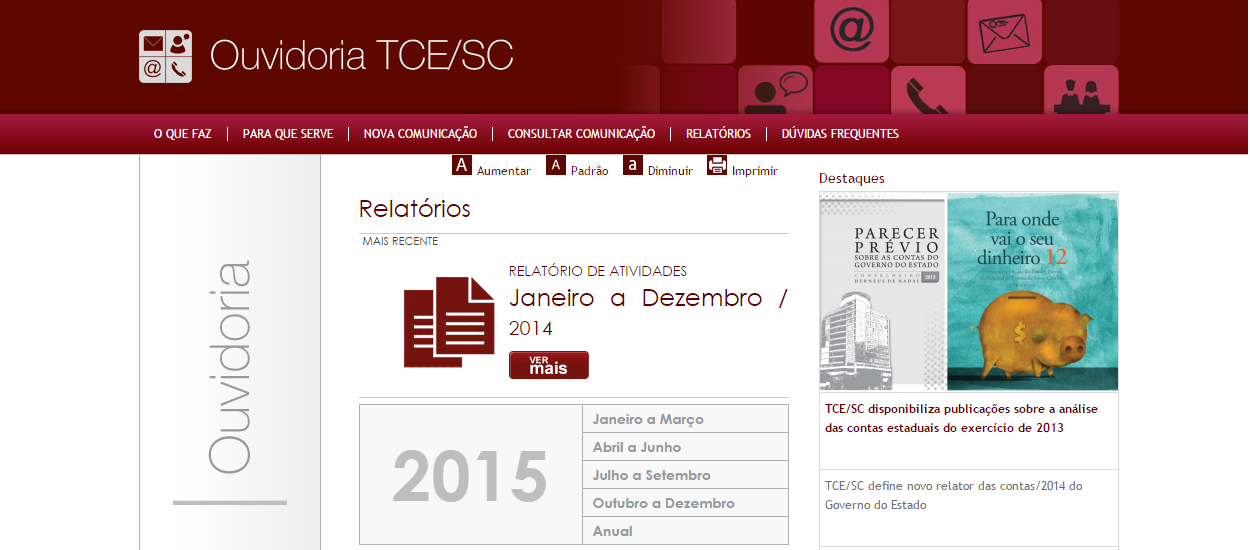 Ouvidoria do TCE/SC atinge 96% de resolutividade em 2014